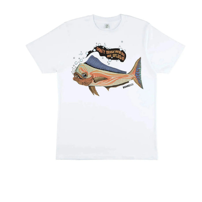 Boardsox「水しぶきをあげるところをゴミにしないで」Tシャツ | エコサーフTシャツ