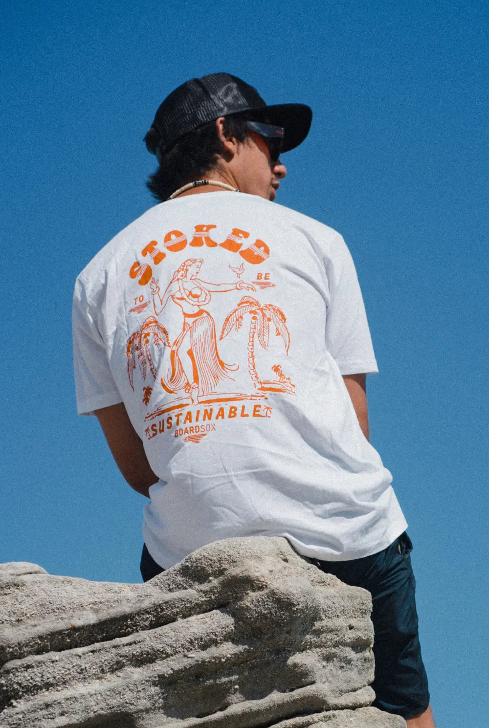 Stoked to Be Sustainable” T-Shirt | Retro Eco Surf Tee Australia BOARDSOX® Australia