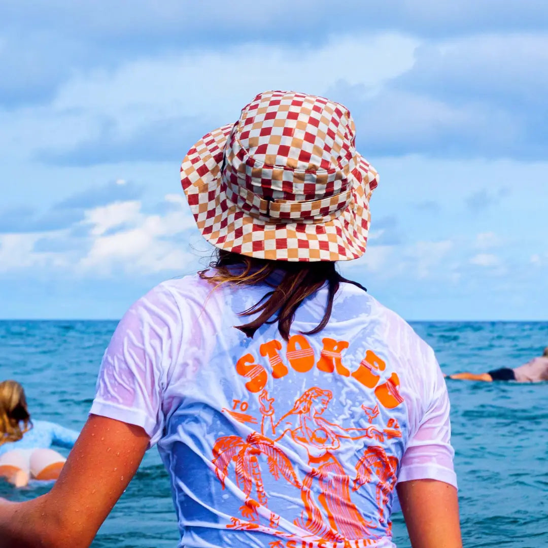 Stoked to Be Sustainable” T-Shirt | Retro Eco Surf Tee Australia BOARDSOX® Australia