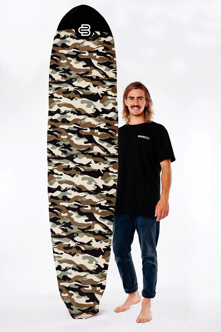 Camo longboard cover in 14oz recycled canvas by Boardsox