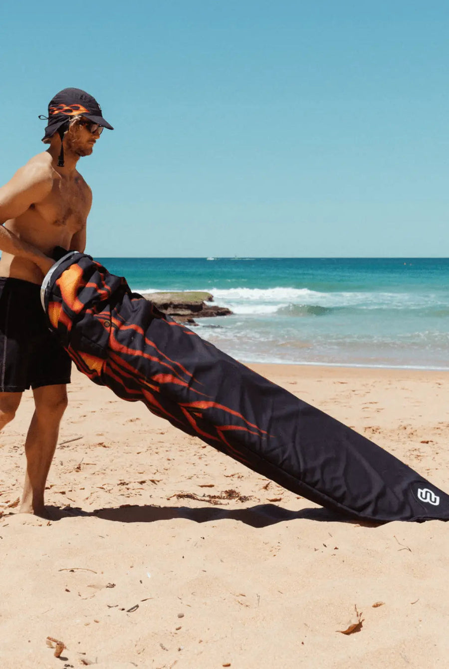 Flames canvas longboard cover, fits boards up to 25in wide