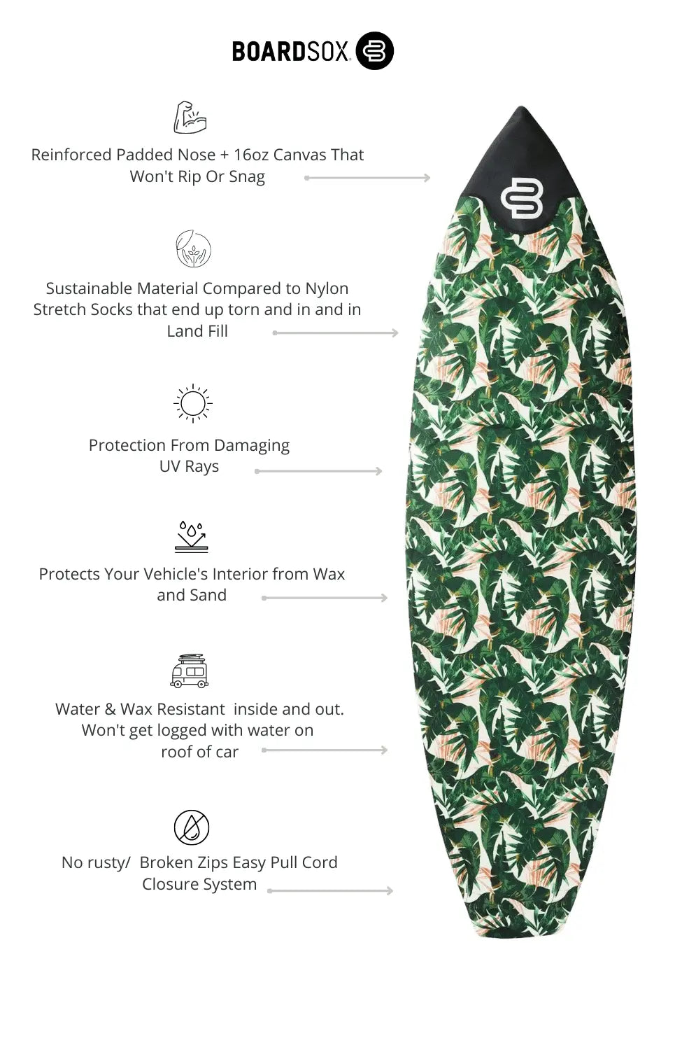 Green Leaf Boardsox® Custom Fit Big Wave Gun Cover - BOARDSOX®BoardSox Surfboard Cover