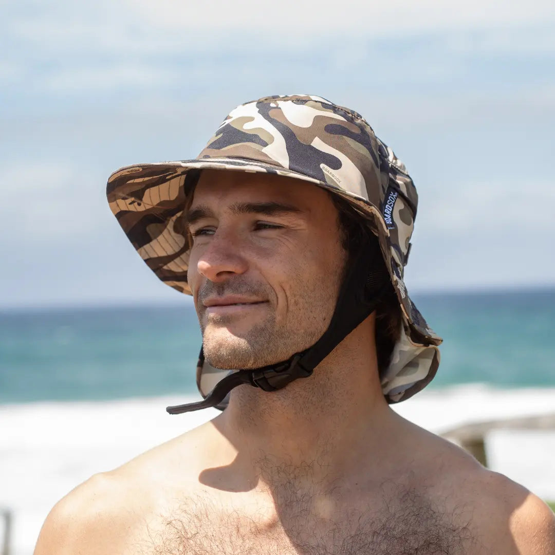 Camo Boardsox surf hat in brown and green camo