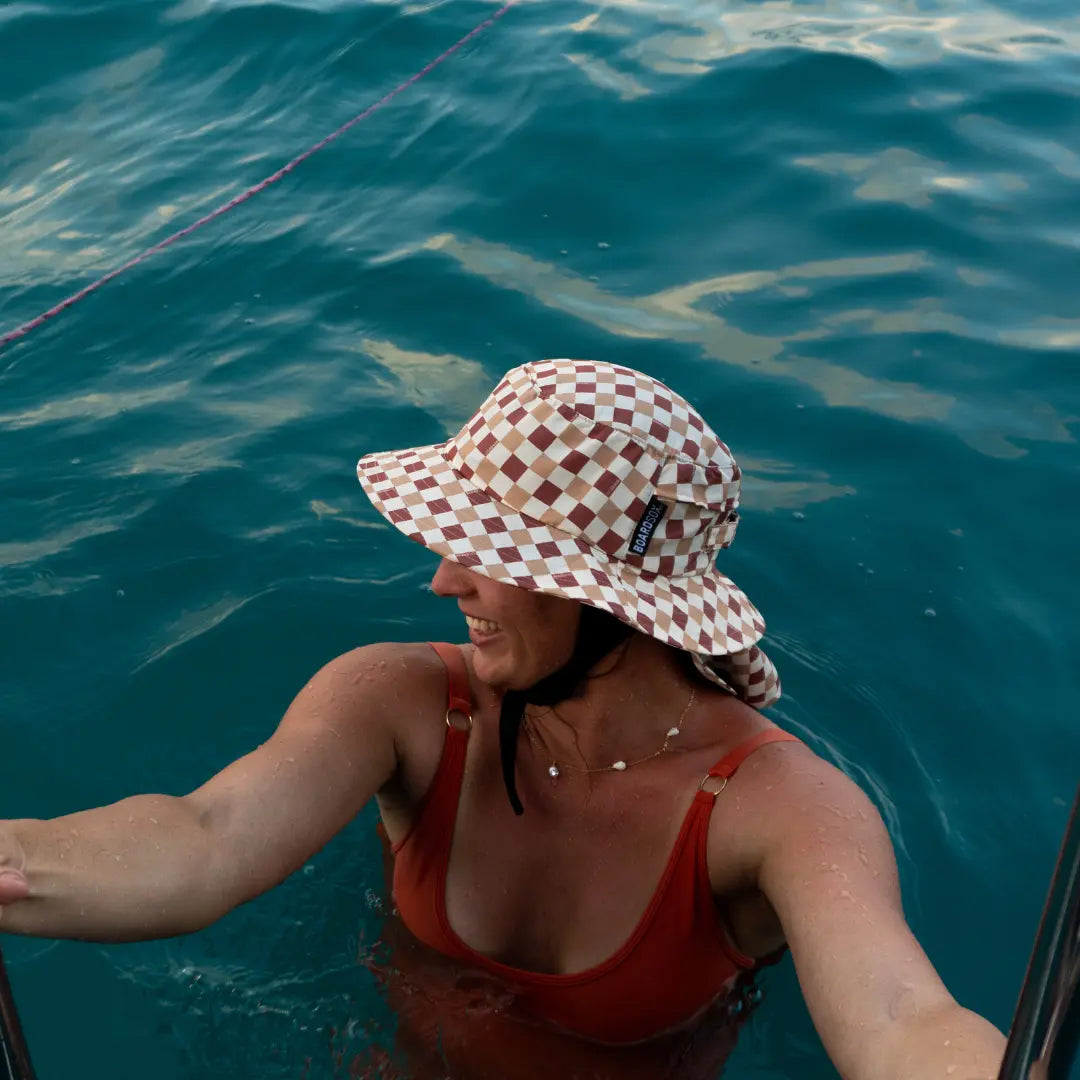 Carissa Boardsox surf hat in cream with a brown check